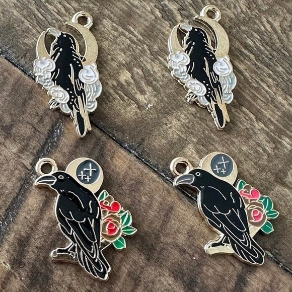 10pc Halloween Raven Charm Set  - Moon Skull - Raven Skull - Picture 7 of 8